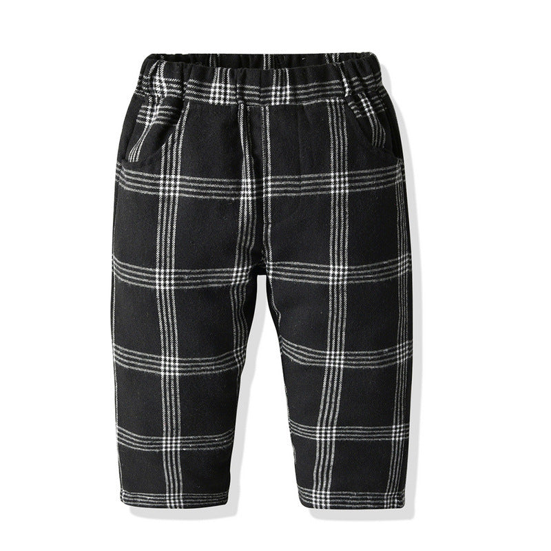 Boys' spring/autumn outfit set: baby boy plaid vest, korean style children's first birthday dress, boys' suit