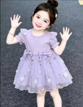 summer girls' pink slimming tulle dress - kids' summer fashion short-sleeve princess dress - sweet