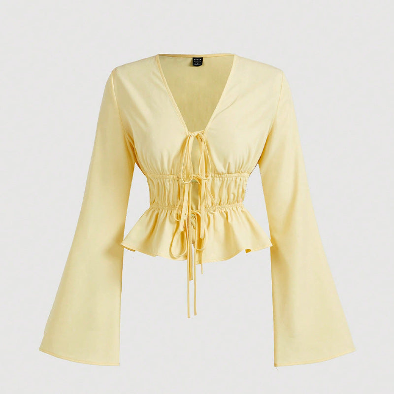 Customized lace-up long-sleeved shirts Cross-border   European and American temperament slim-fitting shirts Cardigan small batch processing