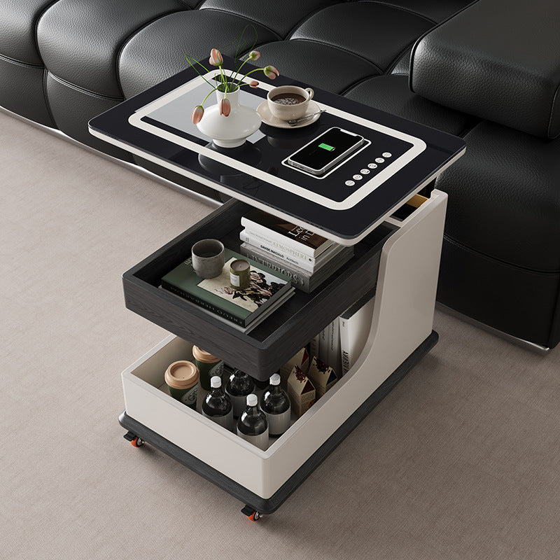 Medieval style smart movable coffee table living room for home small apartment adjustable side table sofa side cabinet trolley