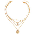European and american chic minimalist faux pearl necklace - vintage french style, light luxury, diamond-accented smiley face & devil's eye layered necklace