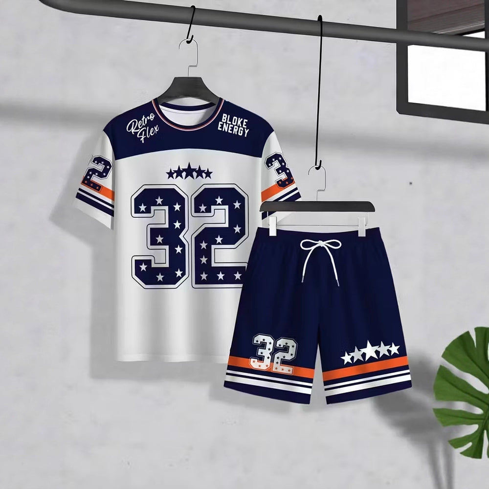 Men's casual tracksuit set, featuring a "32" number print, a popular cross-border european and american style