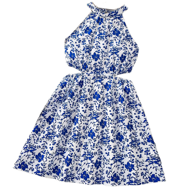 summer romantic sweet country style floral dress - export quality, mid-to-large size, cutout waist tank dress for girls