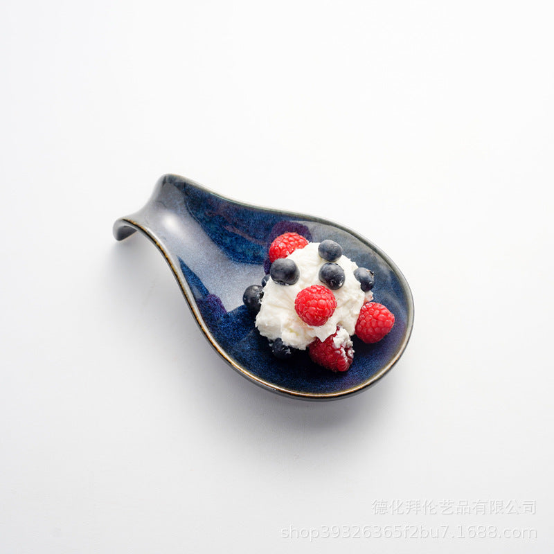 Insnew arrival kiln turns blue creative spoon-shaped ceramic dessert plate western sauce dish restaurant hotel dessert dish