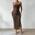 women's tk mesh printingdress spring and summer new arrivalhigh waist silm slit tube top hip skirt