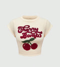 cherry knit crewneck sweater top - pullover, relaxed fit, oversized style