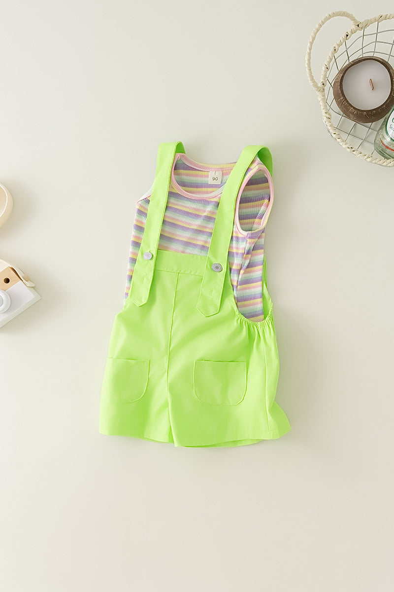 Little girl's summer fashionable korean style two-piece set,  new summer collection, cute children's overalls set
