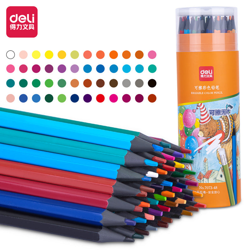 Deli 7073 Color Pencil Oil Erasable Color Pen Painting Pen Hexagonal Rod Eraser Head Color Pencil Painting Pen