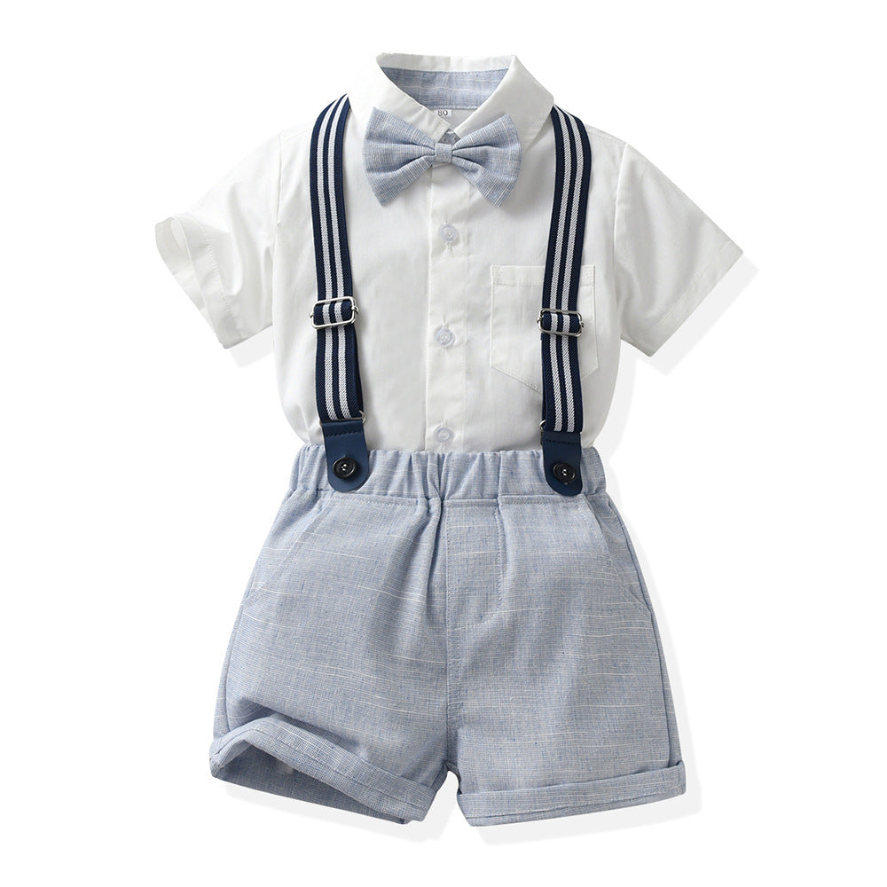 Kids dress first birthday summer boys short-sleeved white shirt boy host costume piano kindergarten performance costume