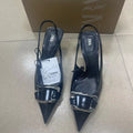 Za2024 summer new square buckle decorated stiletto sandals - black pointed toe back strap casual everyday sandals