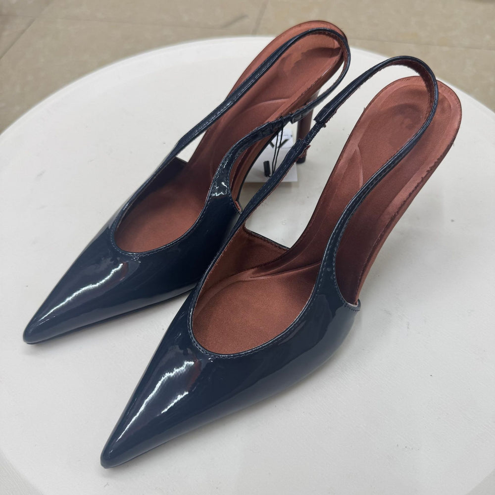 Spanish 2026 spring fashion professional pumps - patent leather effect pointed toe hollow-out stiletto heel sandals