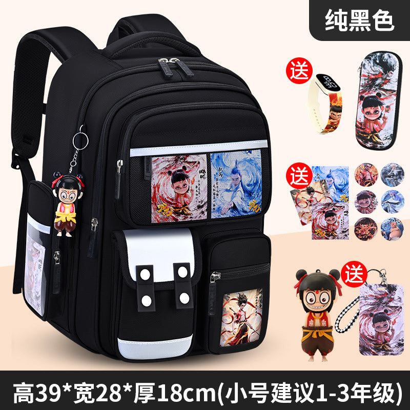 Nezha boy's schoolbag - lightweight, spine-protecting backpack for elementary school students (grades 1-6), suitable for boys and girls