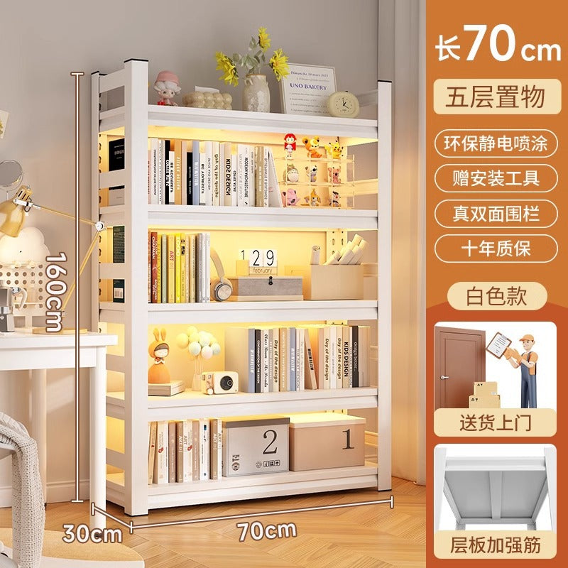 Multi-tier floor storage rack, steel bookshelf for home, living room, bedroom, kids' picture book organizer, simple iron art bookcase