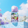 Cartoon panda kids water bottle, plastic cup, student food-grade double-drink straw cup with strap, portable water bottle, large capacity