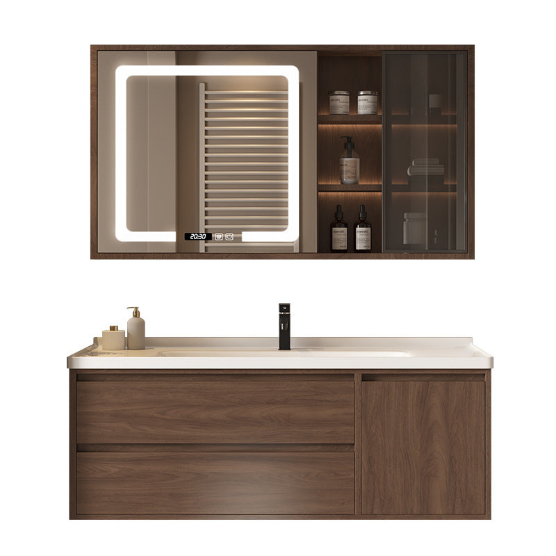陶瓷一体盆浴室柜胡桃木色实木卫浴柜智能镜柜卫生间洗手洗漱台池