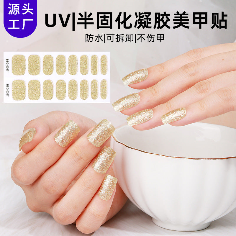 Zhengxiang new semi-cured gel nail art sticker solid color pure green onion gel UV nail sticker simple baking lamp gel nail art