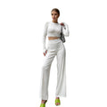 European and american cross-border women's fashion:  autumn new collection - stylish and elegant ribbed long-sleeve cropped top and wide-leg pants two-piece set