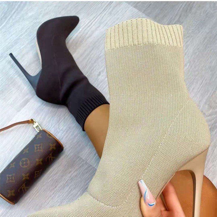 autumnew arrivalknitting elastic boots pointed toe socks boots knee socks high heel short boots plus size stiletto heel socks boots