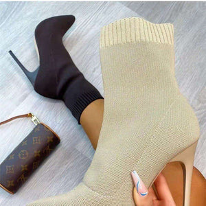 autumnew arrivalknitting elastic boots pointed toe socks boots knee socks high heel short boots plus size stiletto heel socks boots