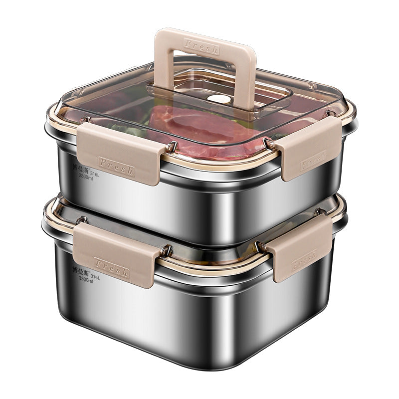 304 stainless steel crisper with lid household refrigerator storage box sealed leak-proof portable fruit picnic bento box
