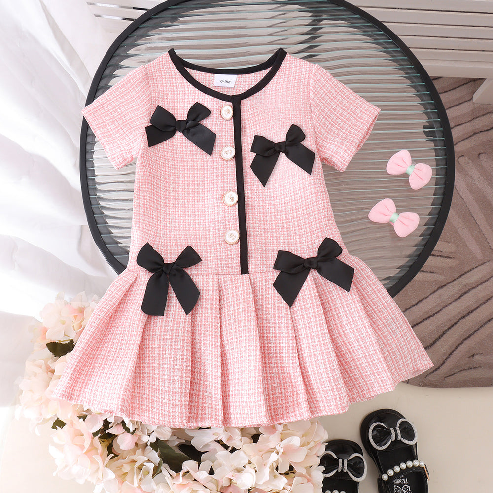 Kids clothing cross-border exportfall and winternew arrivalkids pink short-sleeved dress baby children's clothing