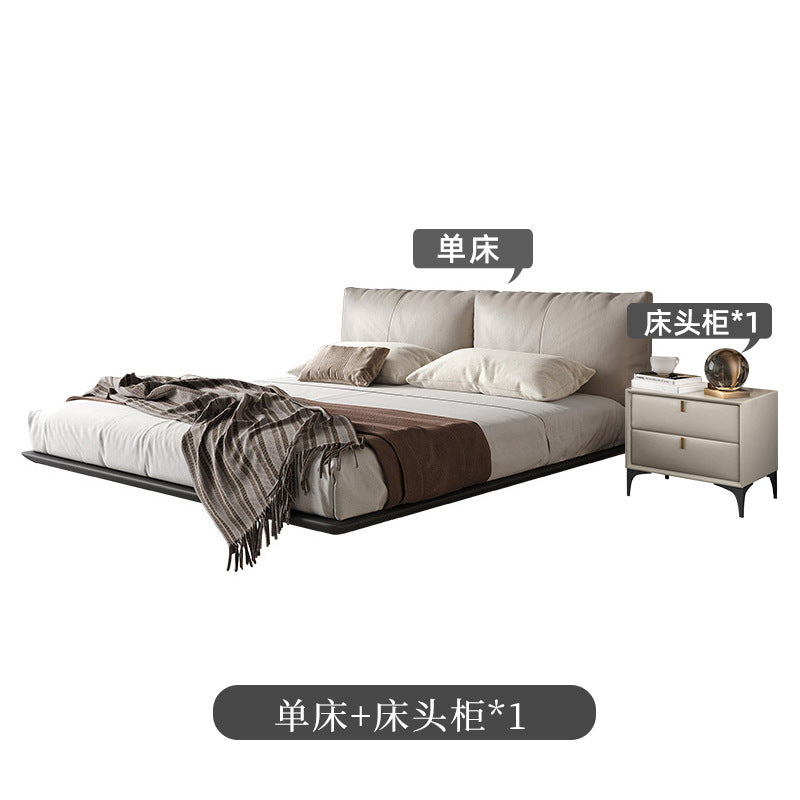Genuine leather suspended bed accessible luxury modern double bed master bedroom classyelegant 1.8m wabi-sabi style upholstered leather bed personalized