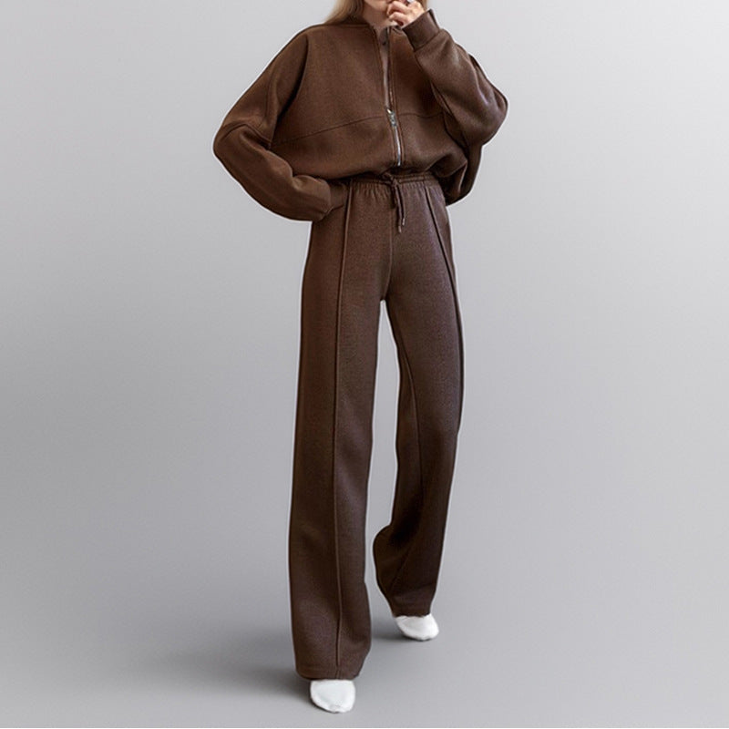 cross-border e-commerce women's fashion: european and american summer new arrivals - solid color zip-up cardigan sweatshirt, stylish casual outfit set
