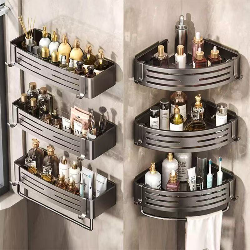 Gun gray bathroom triangle storage rack toilet sink wall hanging storage punch-free bathroom space aluminum corner basket