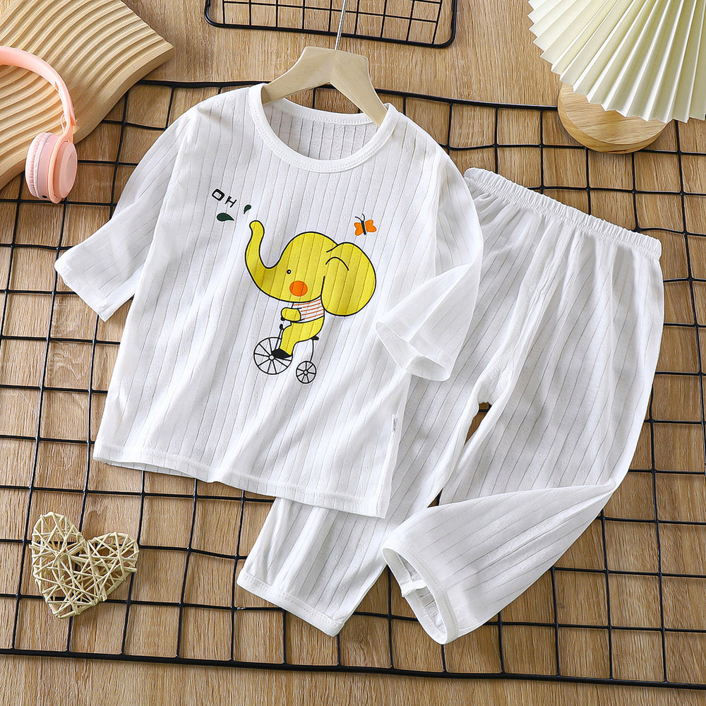 Kids' 100% cotton loungewear set - lightweight, breathable, three-quarter sleeve, air conditioning suit for boys and girls, baby summer long-sleeve pajamas