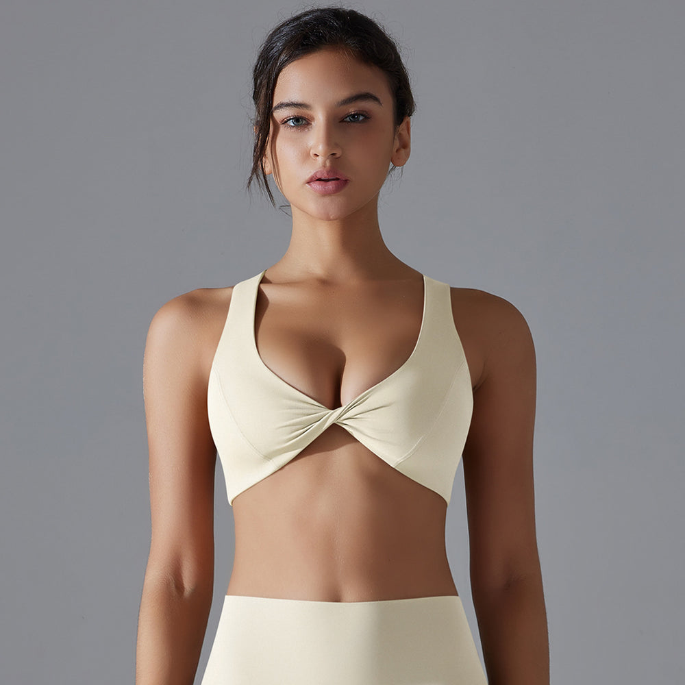 European and american nude feel yoga wear women's tight-fitting quick-dry sports bra sexy cutout backless running fitness push-up bra