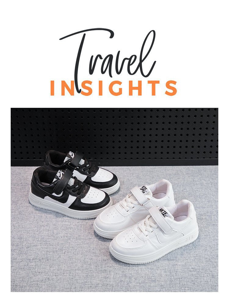 Children's white shoes spring and autumn boys white sports shoes primary school students school flat girls shoes Velcro white shoes