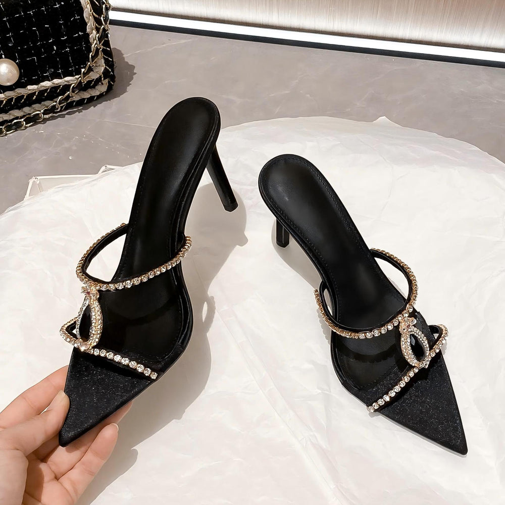 Wo huizhou city 2026 summer new european and american pointed toe gemstone stiletto slippers, open-toe thong sandals with rhinestone embellishments for outdoor wear