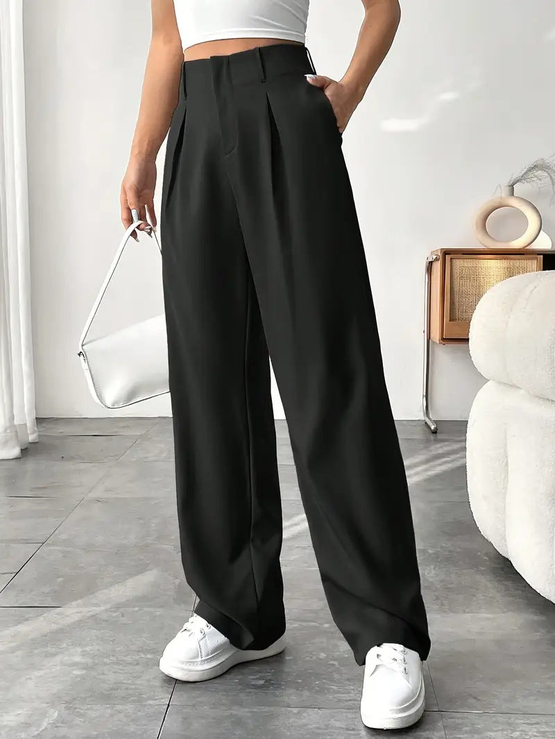 Ready-to-ship european and american style  commute-friendly, slimming, spring/summer high-waisted wide-leg pants - versatile casual suit pants/trousers