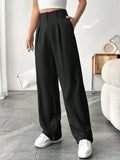 Ready-to-ship european and american style  commute-friendly, slimming, spring/summer high-waisted wide-leg pants - versatile casual suit pants/trousers