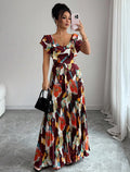 new fashion european and american style printed pleated maxi dress