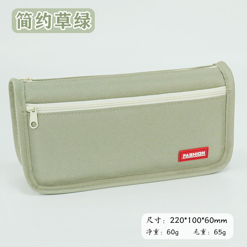 Pencil bag customization solid color simple can be printed logo primary school students stationery box large capacity double zipper pencil bag wholesale