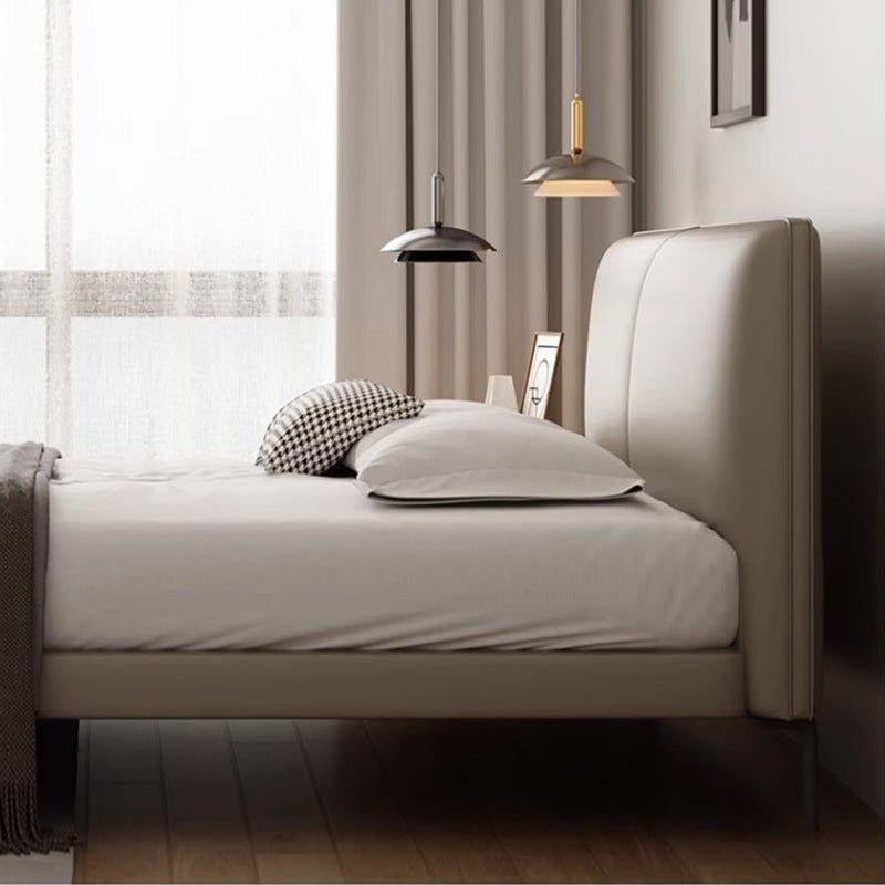 Foshan wholesale furniture small apartment double solid wood bedside bed modern casual first layer cowhide personalized leather bed