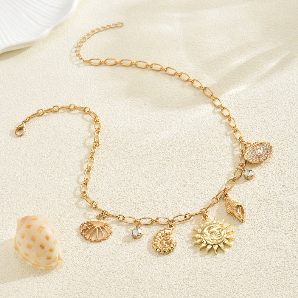 European and american cross-border new arrival: ocean-inspired seashell and conch necklace with minimalist design, sunflower and smiley face pendants for women