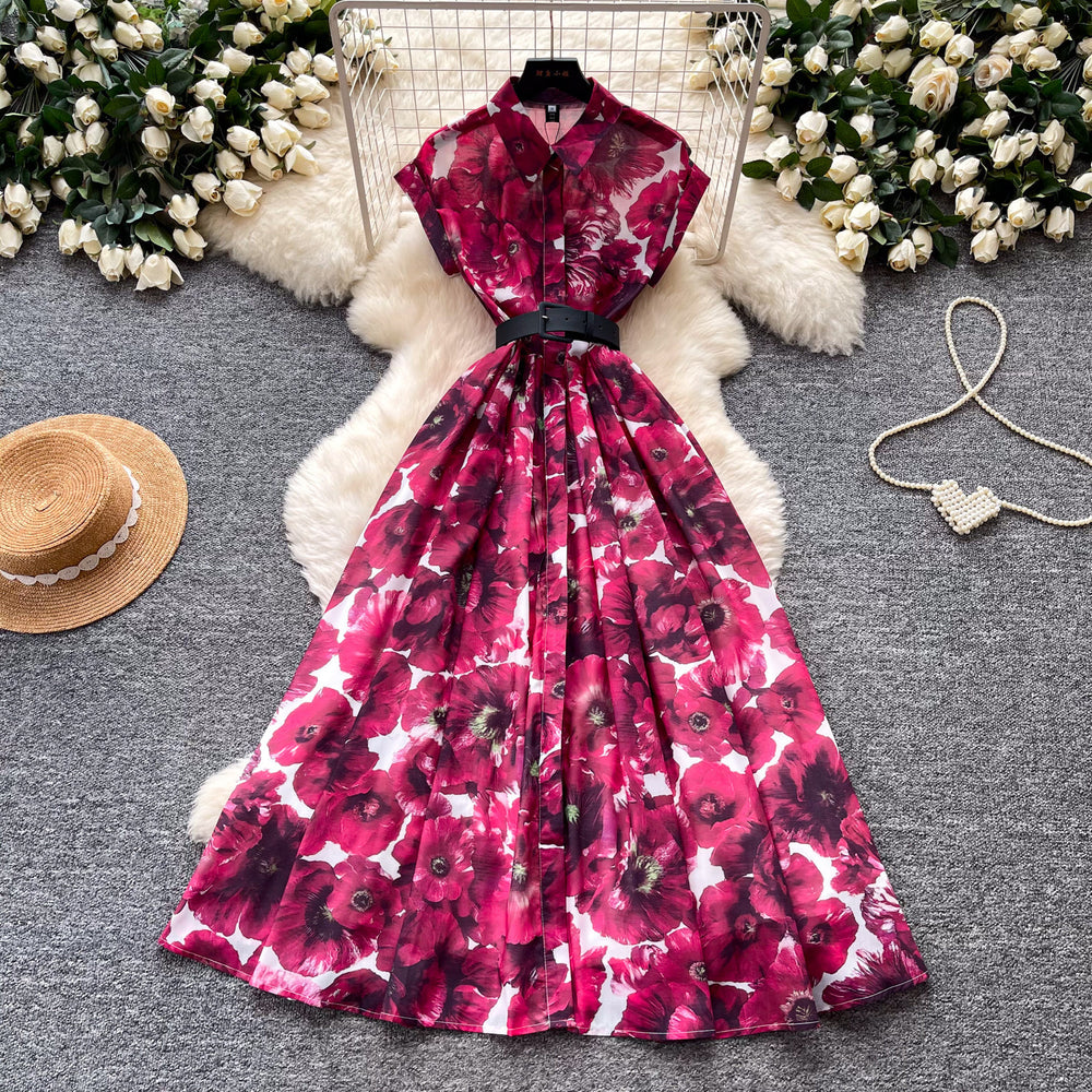 French chic vintage print sleeveless midi dress - summer, slim fit, flattering, and elegant