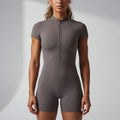 New arrival: cross-border zip-up short sleeve yoga jumpsuit - breathable, compression fit, high-stretch activewear for running and fitness