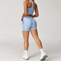 nude yoga suit i-shaped back folding high waist fitness suit women's sports running yoga suit 3055