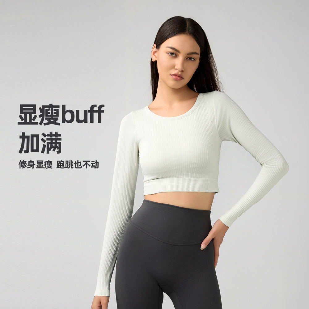 Women's yoga top with built-in bra pads, running & fitness cropped stretch top, new slim-fit long sleeve activewear - daw197