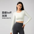 Women's yoga top with built-in bra pads, running & fitness cropped stretch top, new slim-fit long sleeve activewear - daw197