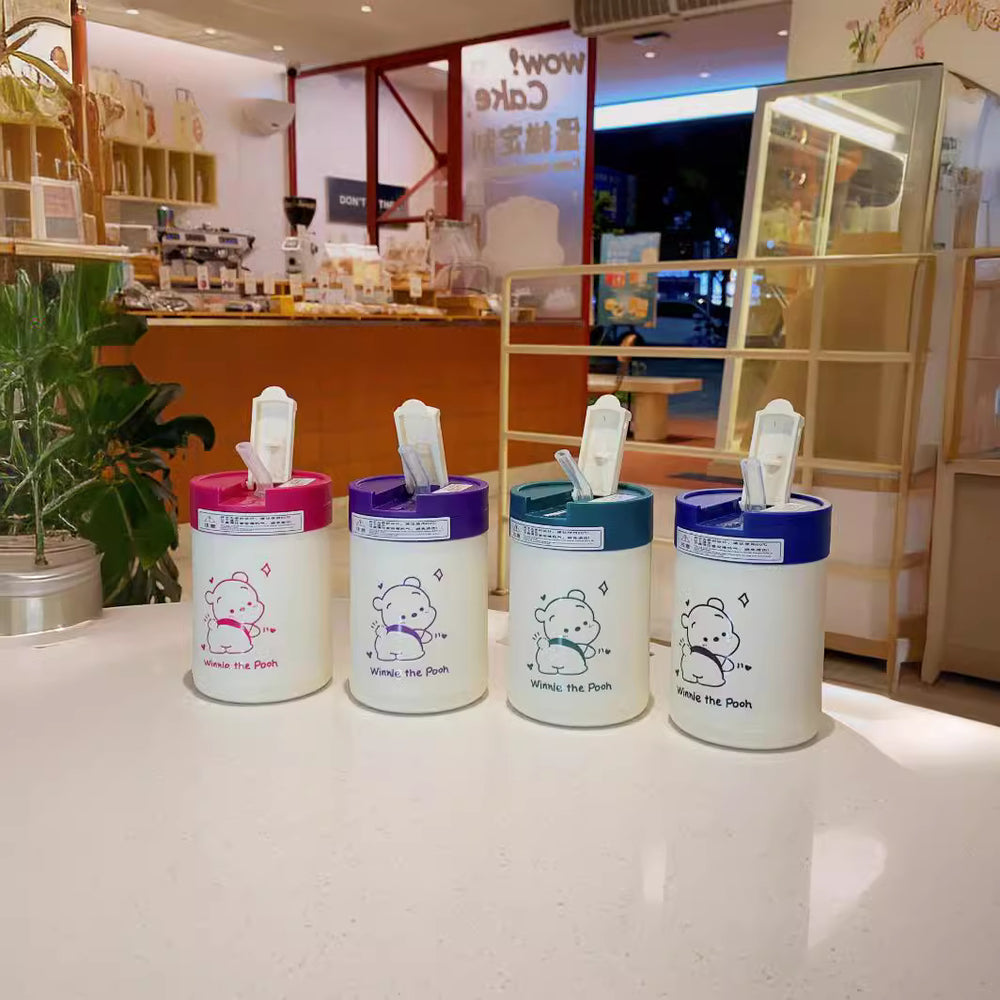 Cute bear straw glass cup - trendy ins style kids' water bottle - perfect for grand opening promotions & custom logo gifts