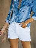European and american style women's high-waisted denim shorts with rolled hems - stretchy, slim-fit, and versatile hot pants