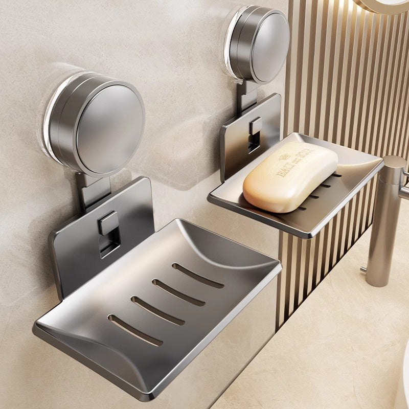 Suction cup soap dish wall-mounted punch-free space aluminum bathroom soap rack for home wall storage drain soap box