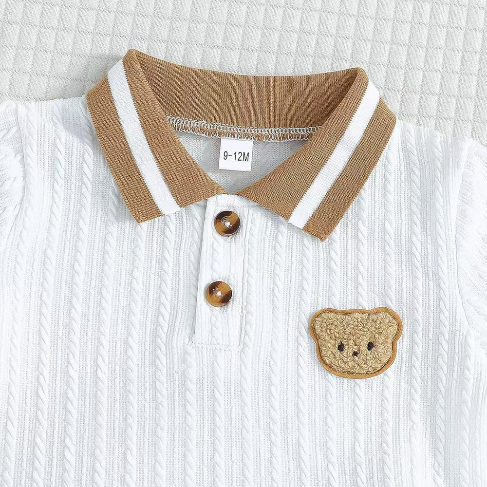 Children's clothing white polo shirt + brown shorts fashioncasualtwo-piece set