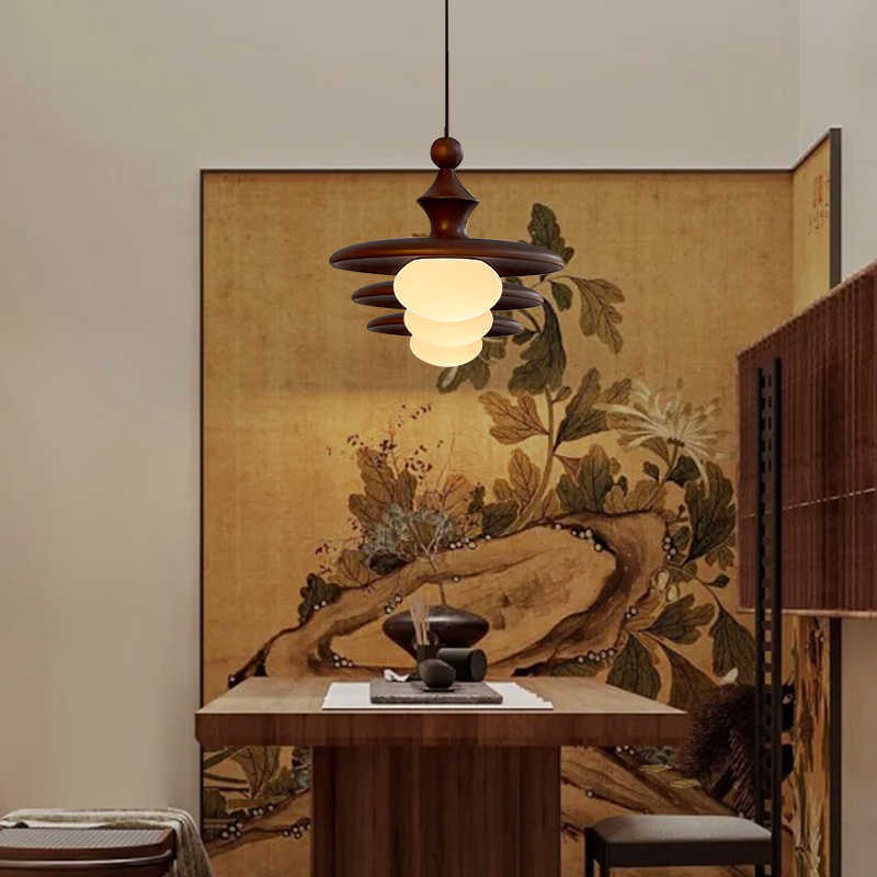 Wabi-sabi wind bedroom bedside chandelier retro walnut color dining table chandelier medium antique bar restaurant light