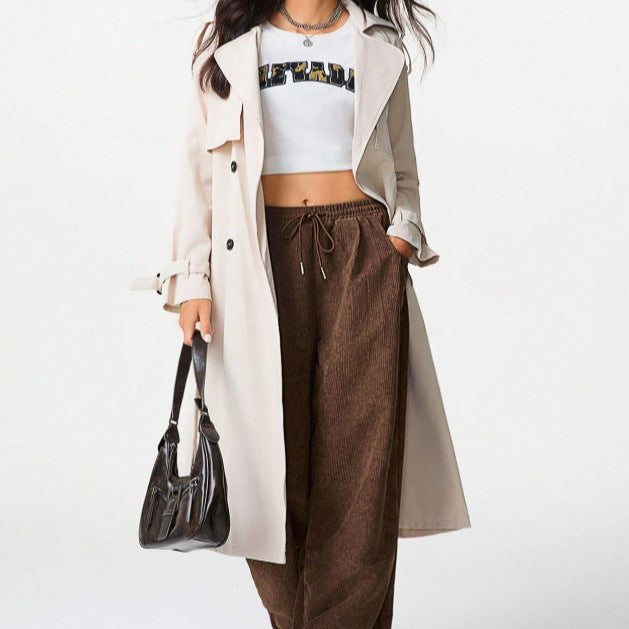 fashion cross-border american corduroy loose pants high waist drawstring loosemoppants