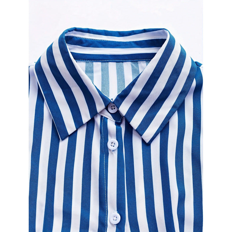 code new arrival  women's original loosestripeslong sleeves lapel dress